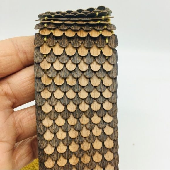 Beautiful VINTAGE Unique Dragon Scales Stretch Belt Wood Buckle main image 9